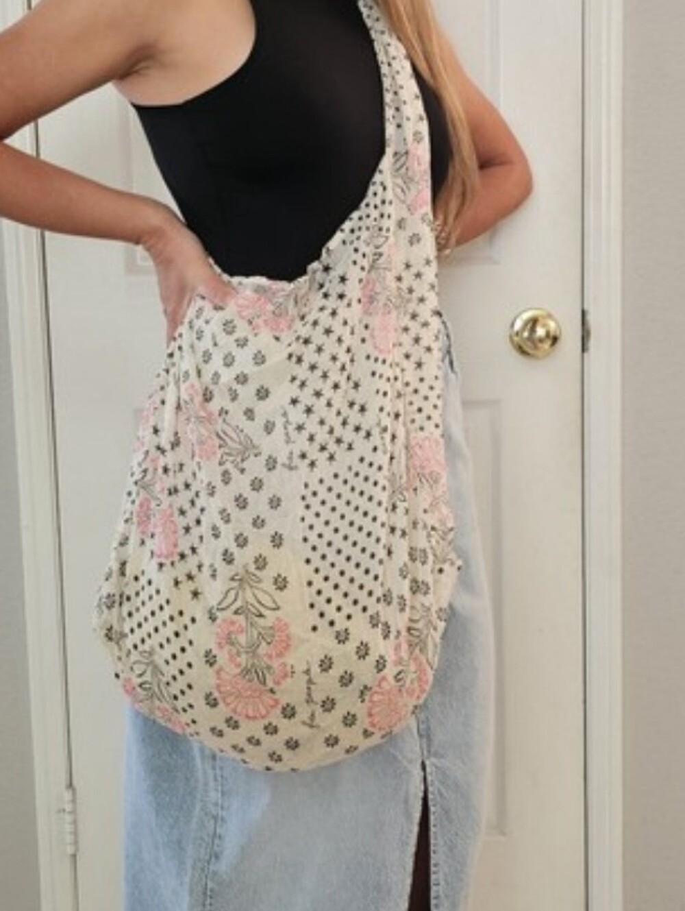 Free People Cotton Gauze Slouchy Hobo Bag  Floral Star Polka Dot Print Sling